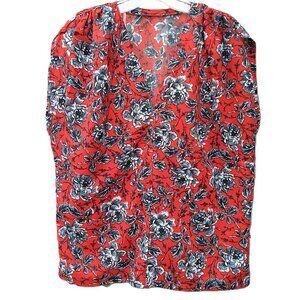 Vintage Plus Size Top Red Black Roses 47"B Pullover Shirt Blouse